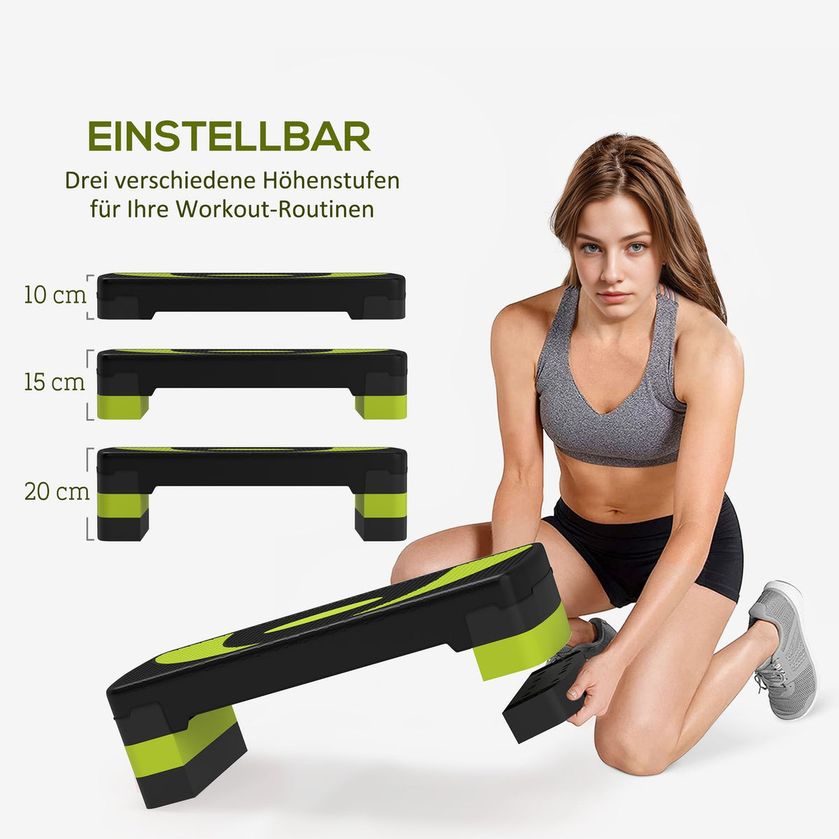 Stepping board aerobic stepper height adjustable with 3 levels (10/15/20 cm) fitness exercise bike for indoor outdoor load capacity up to 150 kg green