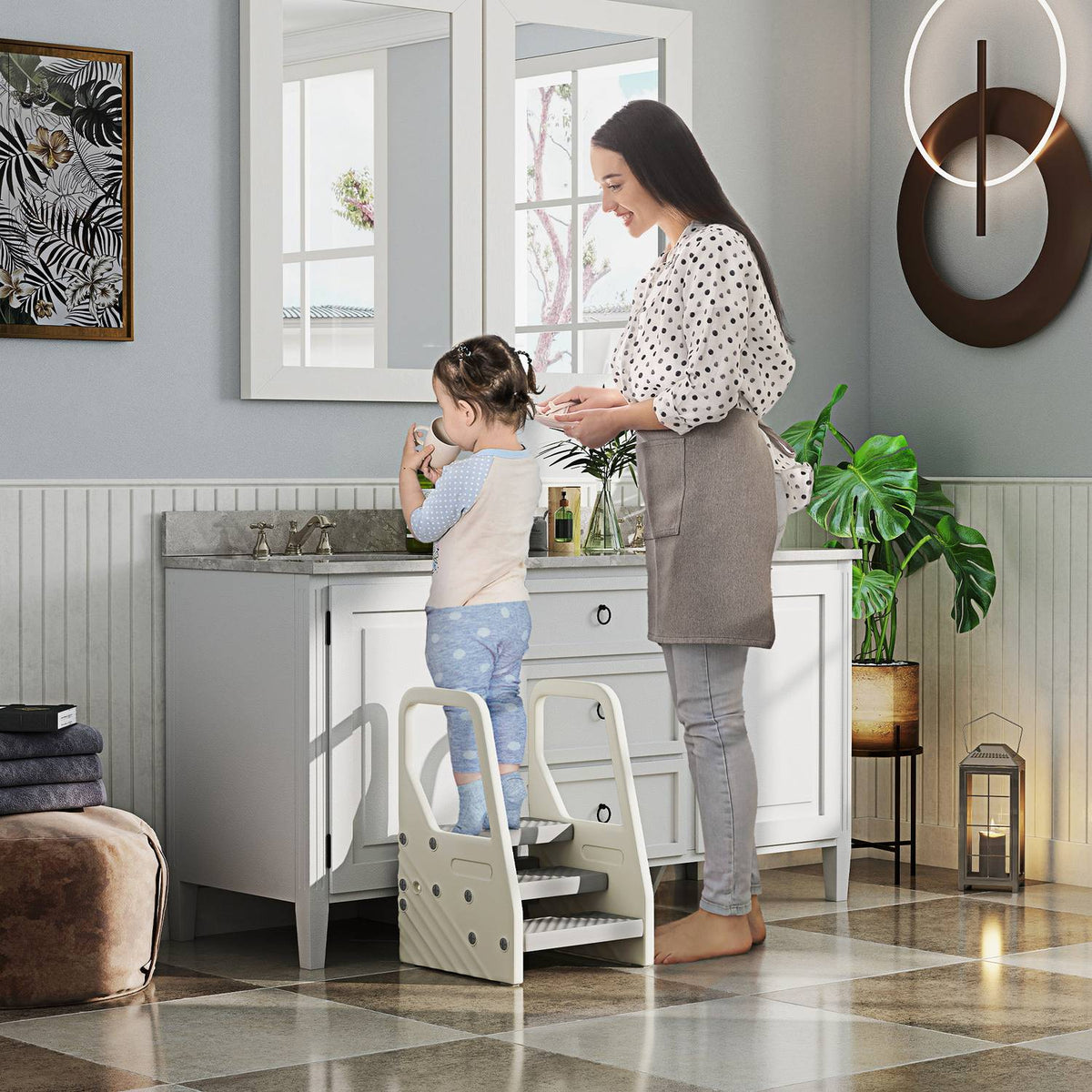 Step stool with 3 steps, children's bathroom stool height adjustable, toilet stool with anti-slip, bathroom stool for children 2-5 years, load capacity up to 30 kg, for bathroom, kitchen, children's room, gray