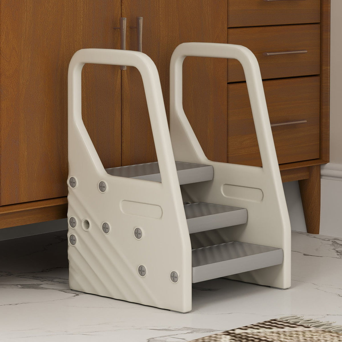 Step stool with 3 steps, children's bathroom stool height adjustable, toilet stool with anti-slip, bathroom stool for children 2-5 years, load capacity up to 30 kg, for bathroom, kitchen, children's room, gray