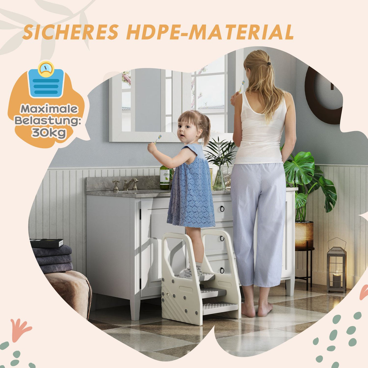 Step stool with 3 steps, children's bathroom stool height adjustable, toilet stool with anti-slip, bathroom stool for children 2-5 years, load capacity up to 30 kg, for bathroom, kitchen, children's room, gray