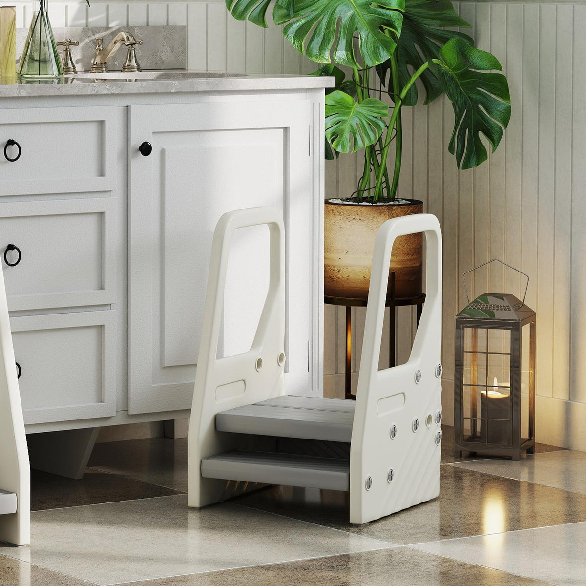 Step stool with 3 steps, children's bathroom stool height adjustable, toilet stool with anti-slip, bathroom stool for children 2-5 years, load capacity up to 30 kg, for bathroom, kitchen, children's room, gray