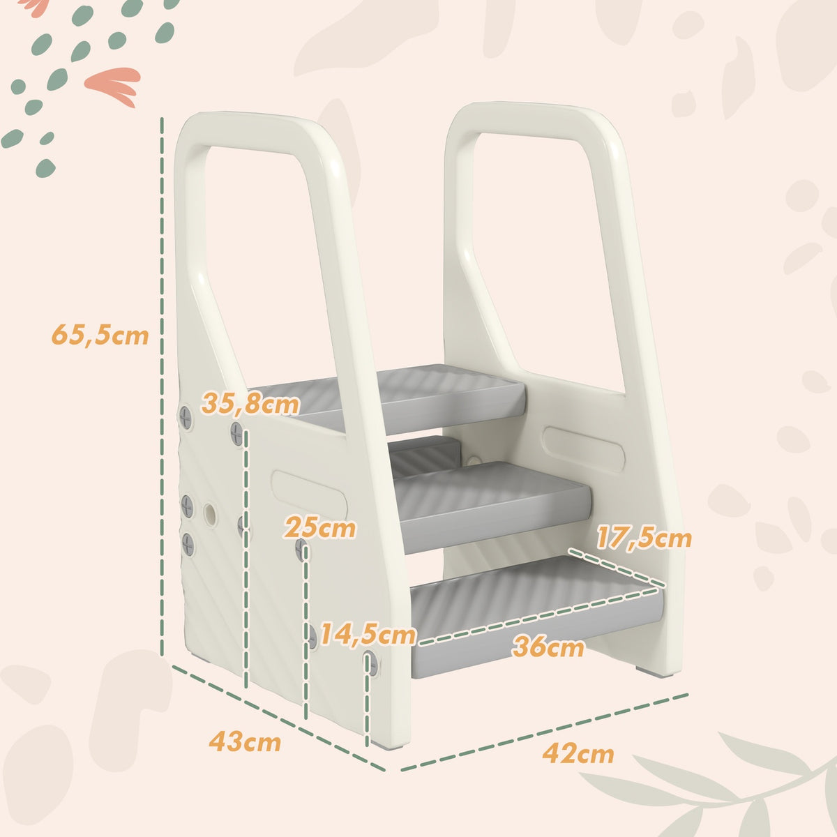 Step stool with 3 steps, children's bathroom stool height adjustable, toilet stool with anti-slip, bathroom stool for children 2-5 years, load capacity up to 30 kg, for bathroom, kitchen, children's room, gray