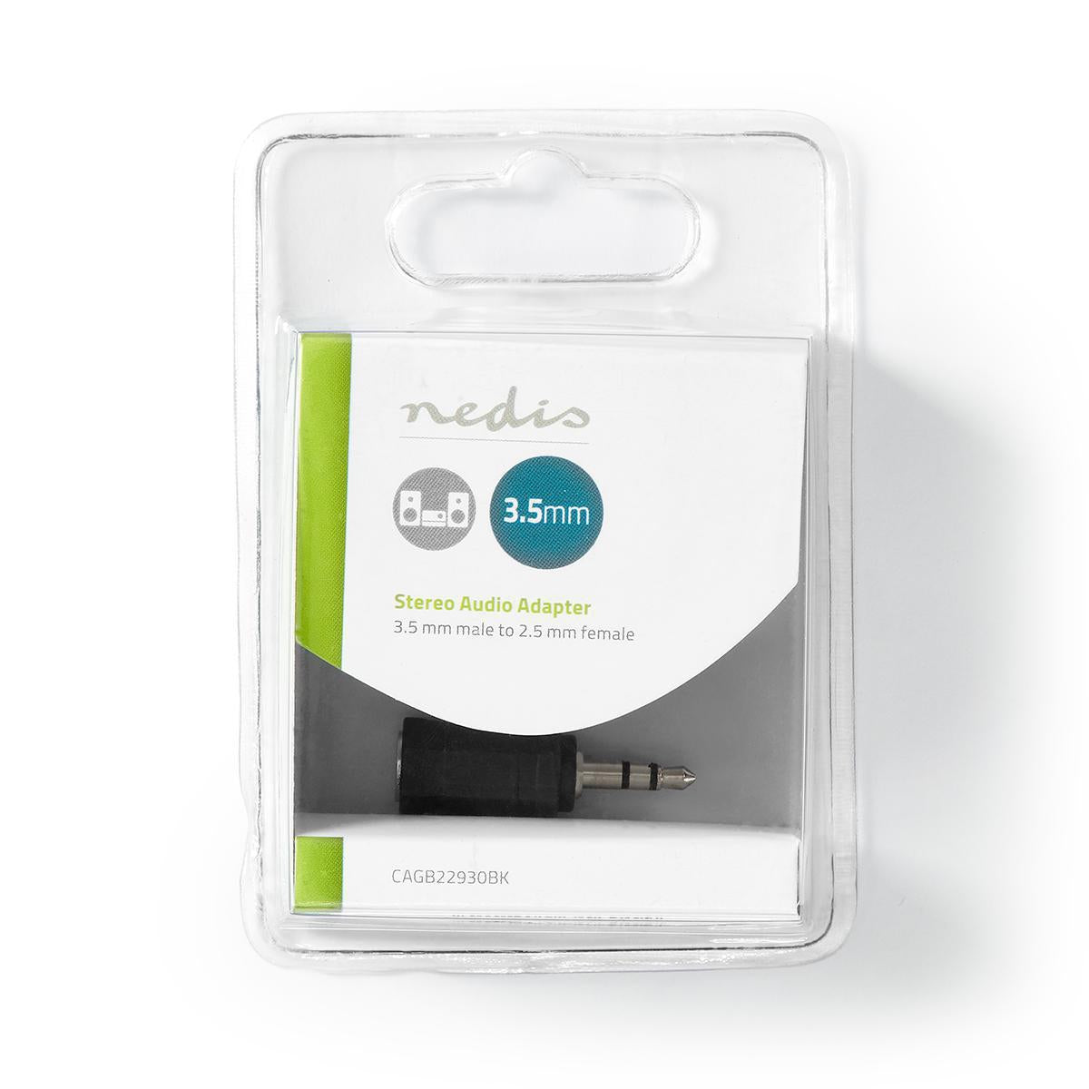 Stereo Audio Adapter | 3.5 mm Male | 2.5 mm Female | Nickel Plated | Straight | Metal | Black | 1 pc. | Blisters