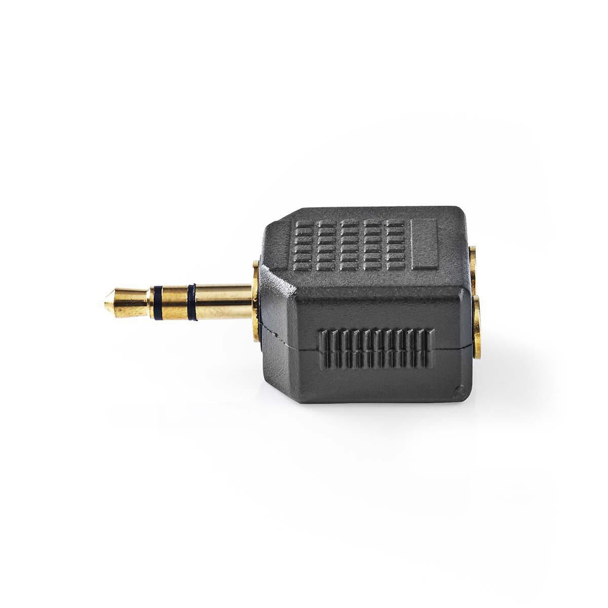 Stereo Audio Adapter | 3.5 mm Male | 2x 3.5 mm, Female | Gold Plated | Straight | ABS | Black | 10 pieces. | Plastic bag