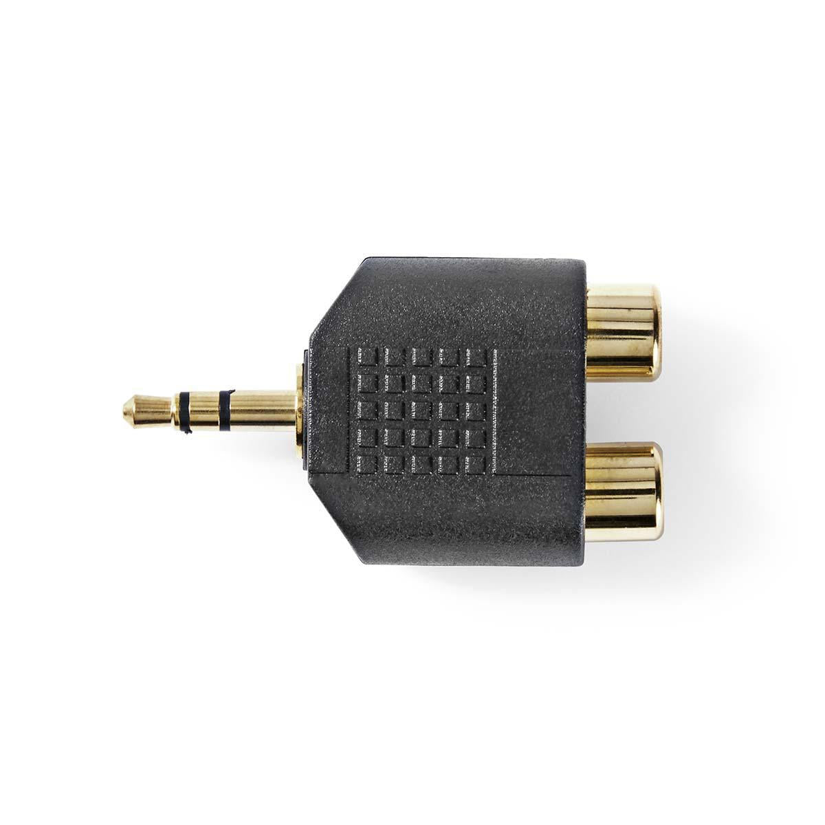 Stereo Audio Adapter | 3.5 mm Male | 2x RCA Female | Gold Plated | Straight | ABS | Black | 10 pieces. | Plastic bag