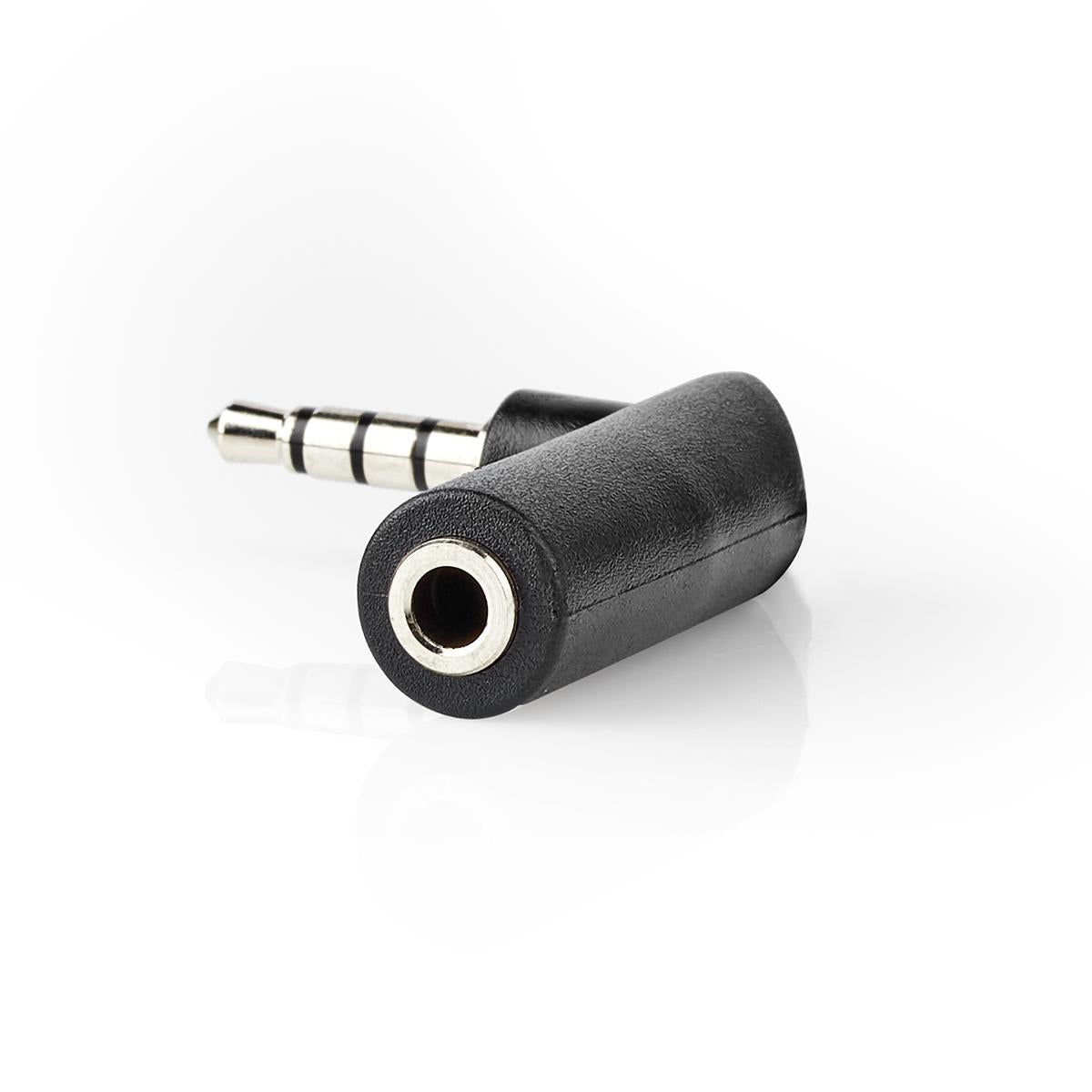 Stereo Audio Adapter | 3.5 mm Male | 3.5 mm Female | Nickel Plated | Angled 90° | Metal | Black | 10 pieces. | Plastic bag