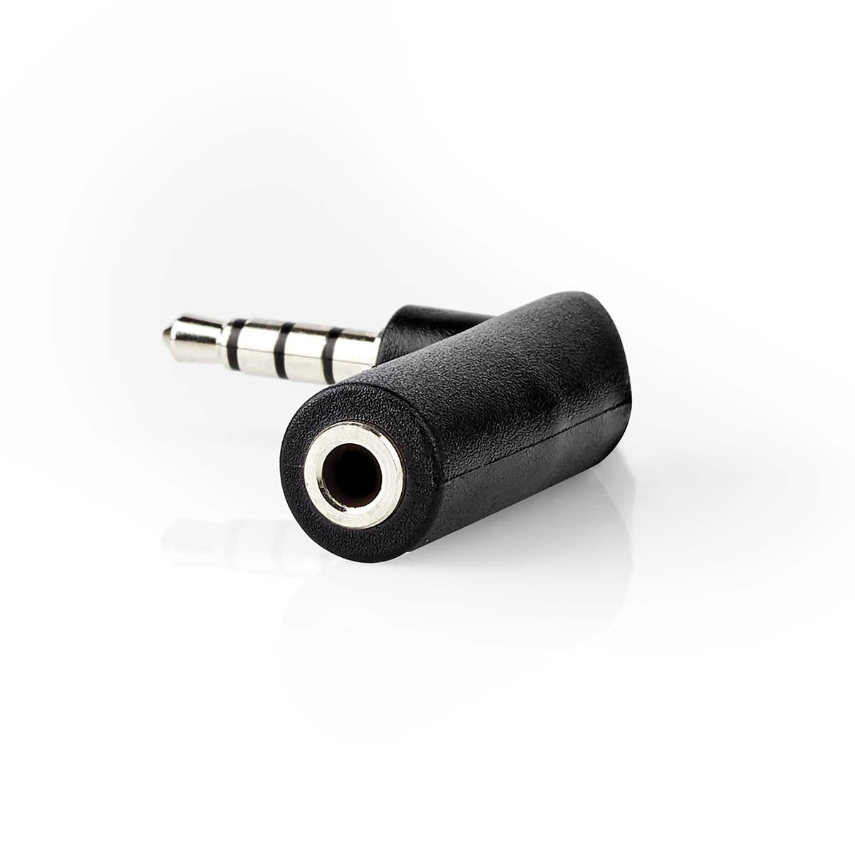 Stereo Audio Adapter | 3.5 mm Male | 3.5 mm Female | Nickel Plated | Angled 90° | Metal | Black | 1 pc. | Box