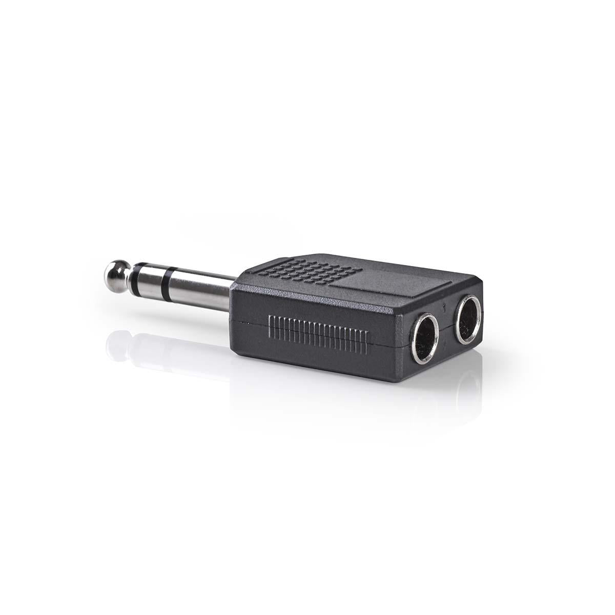 Stereo Audio Adapter | 6.35 mm Male | 2x 6.35 mm Female | Nickel Plated | Straight | ABS | Black | 10 pieces. | Envelope