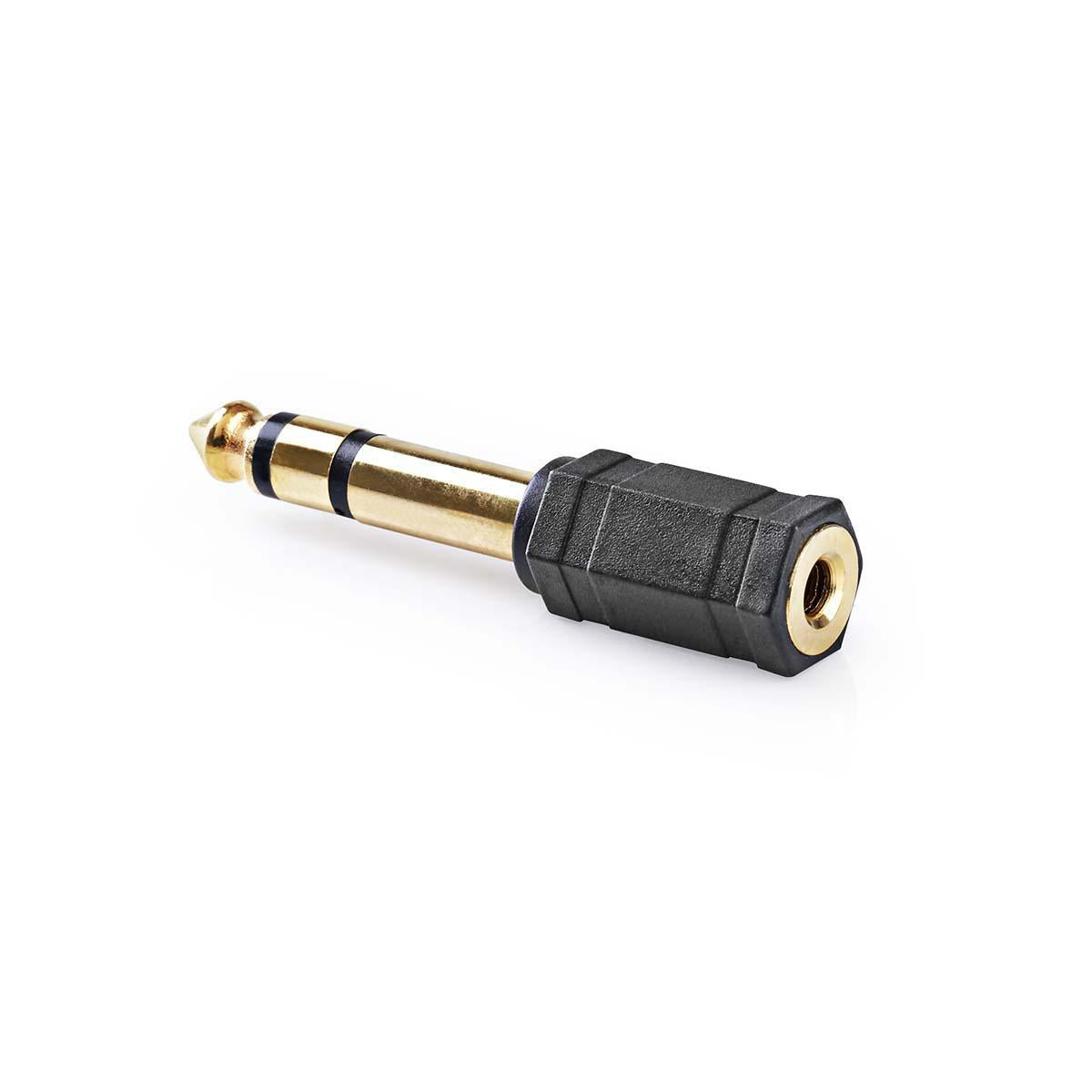 Stereo Audio Adapter | 6.35 mm Male | 3.5 mm Female | Gold Plated | Straight | ABS | Black | 10 pieces. | Plastic bag
