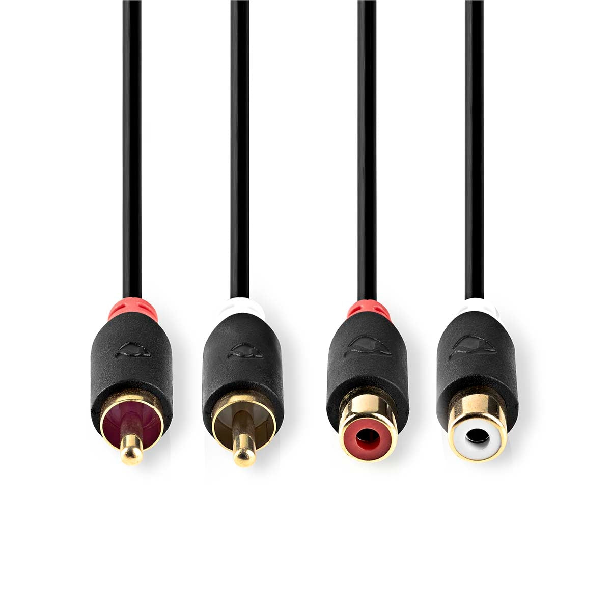 Stereo Audio Cable | 2x RCA Male | 2x RCA Female | Gold Plated | 2.00 m | Round | Anthracite | Box