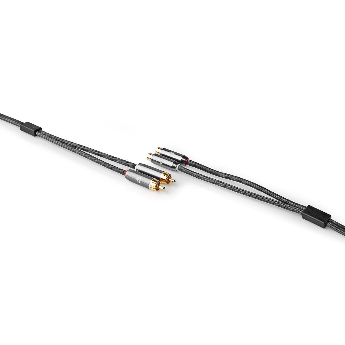 Stereo Audio Cable | 2x RCA Male | 2x RCA Female | Gold Plated | 5.00 m | Round | Gray / Gray With Metal | Carton with covered window