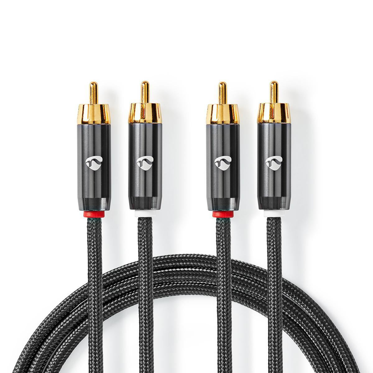 Stereo Audio Cable | 2x RCA Male | 2x RCA Male | Gold Plated | 2.00 m | Round | Gray / Gray With Metal | Carton with covered window