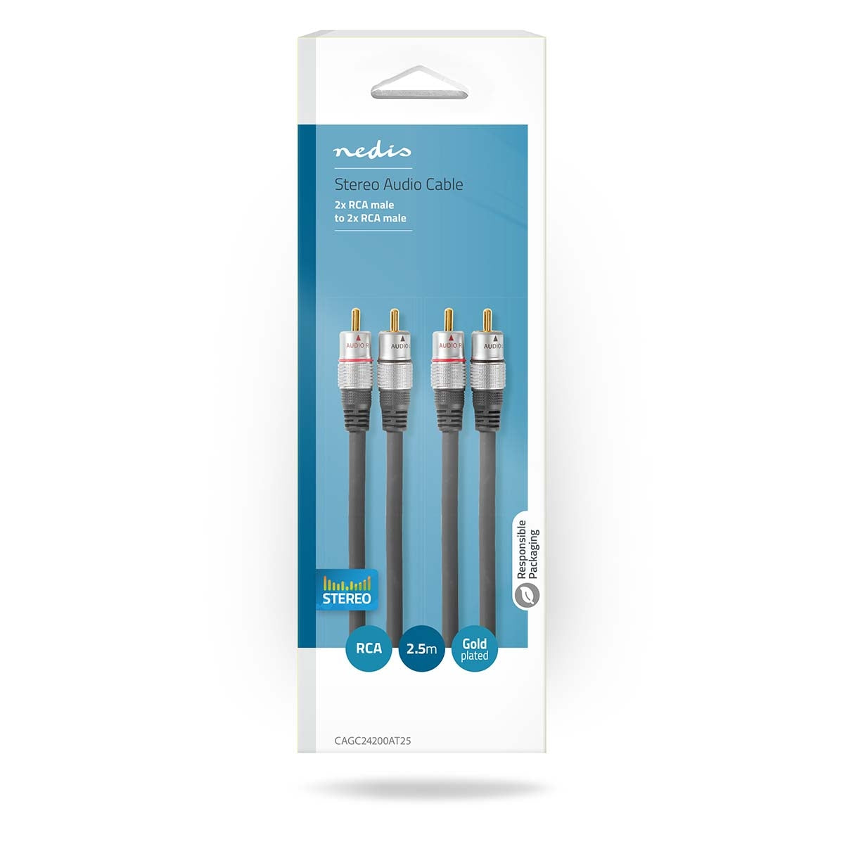 Stereo Audio Cable | 2x RCA Male | 2x RCA Male | Gold Plated | 2.50 m | Round | Anthracite | Box