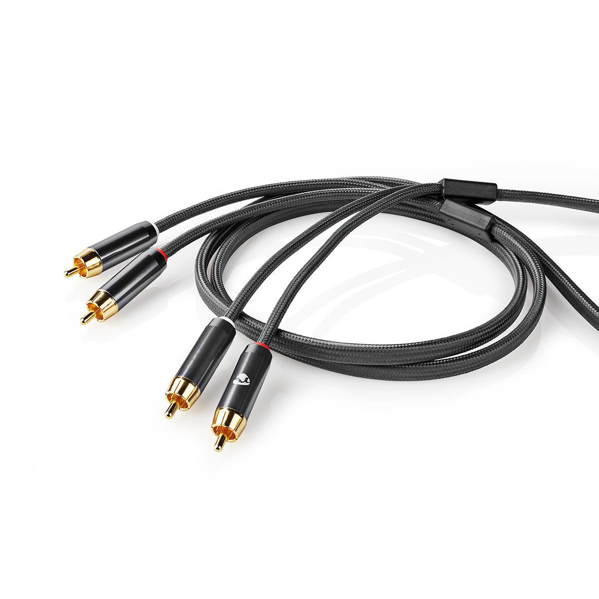 Stereo Audio Cable | 2x RCA Male | 2x RCA Male | Gold Plated | 5.00 m | Round | Gray / Gray With Metal | Carton with covered window