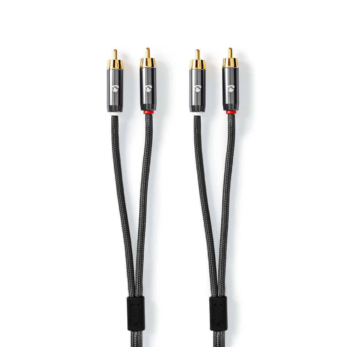 Stereo Audio Cable | 2x RCA Male | 2x RCA Male | Gold Plated | 5.00 m | Round | Gray / Gray With Metal | Carton with covered window