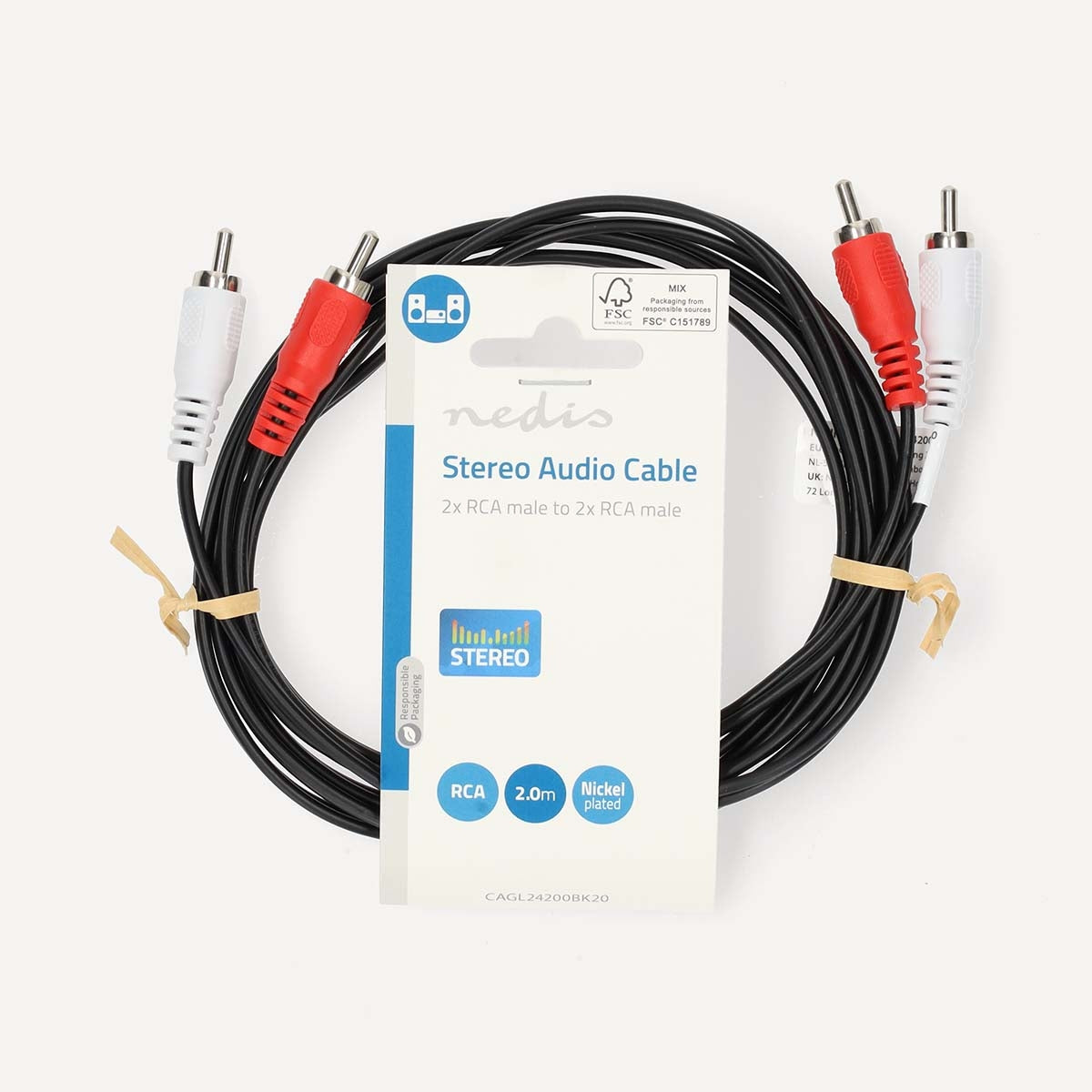 Stereo Audio Cable | 2x RCA Male | 2x RCA Male | Nickel Plated | 2.00 m | Round | Black | Label
