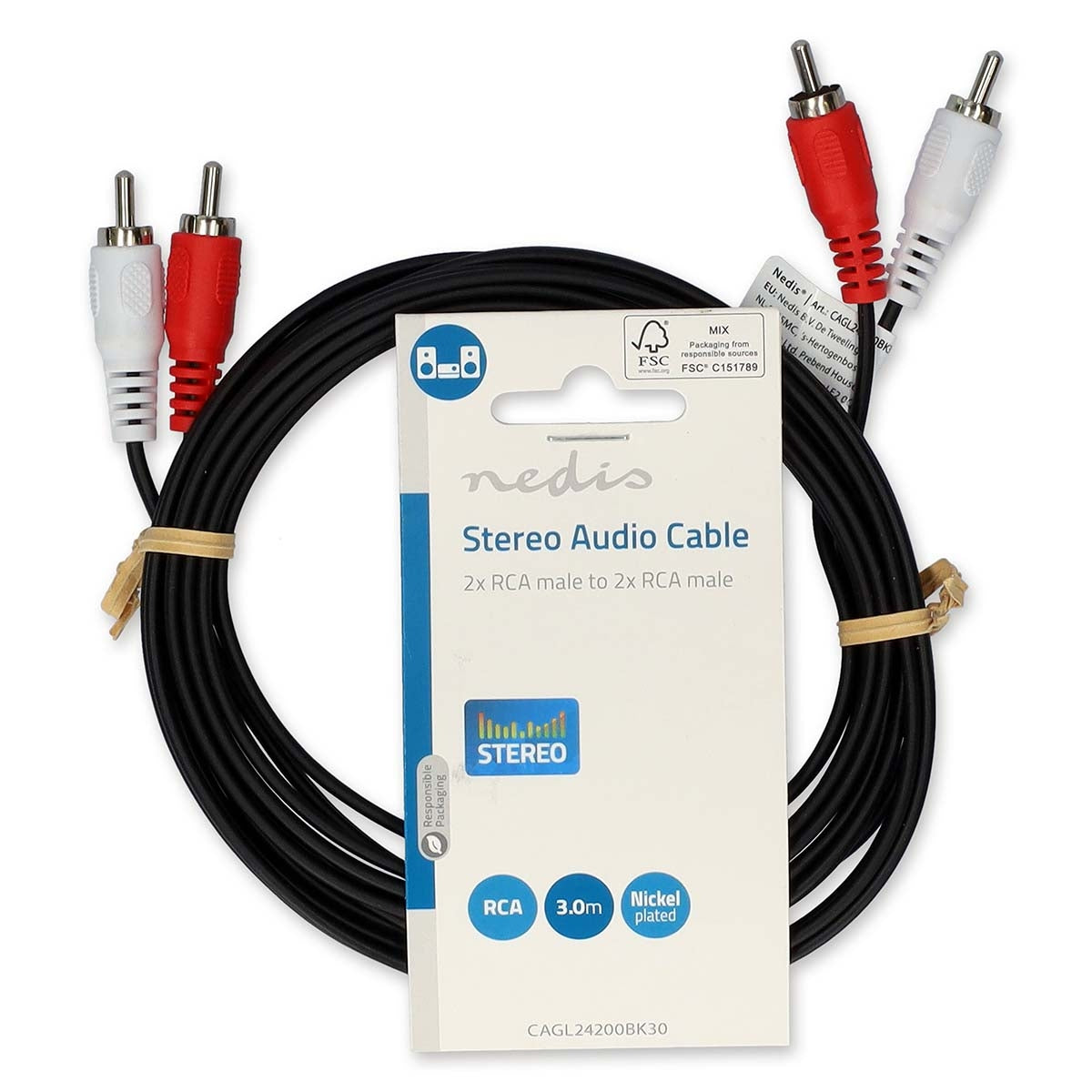Stereo Audio Cable | 2x RCA Male | 2x RCA Male | Nickel Plated | 3.00 m | Round | Black | Label
