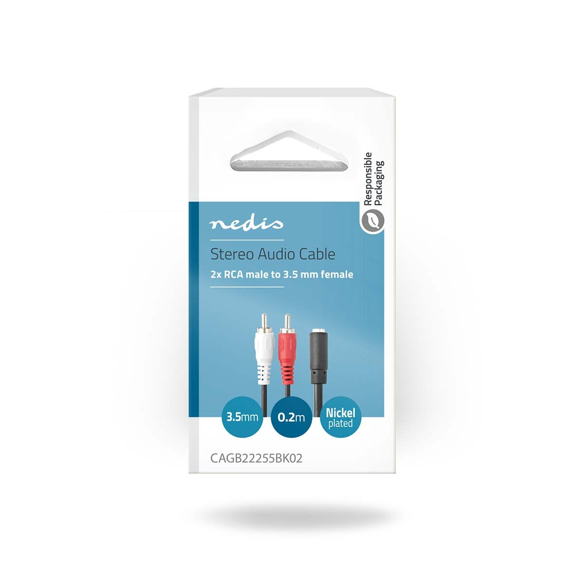 Stereo Audio Cable | 2x RCA Male | 3.5 mm Female | Nickel Plated | 0.20 m | Round | Box