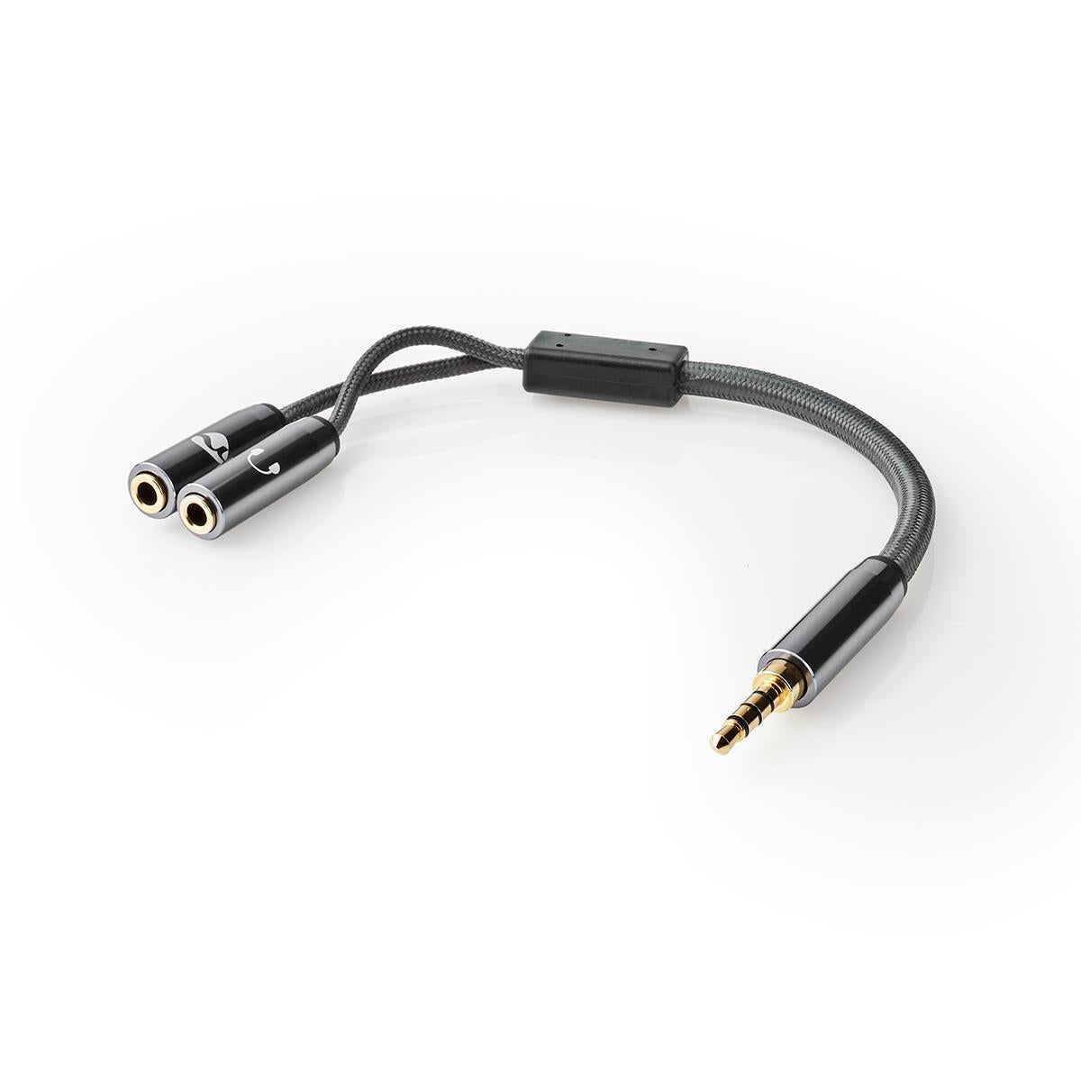 Stereo Audio Cable | 3.5 mm Male | 2x 3.5 mm, Female | Gold Plated | 0.20 m | Round | Gray / Gray With Metal | Carton with covered window