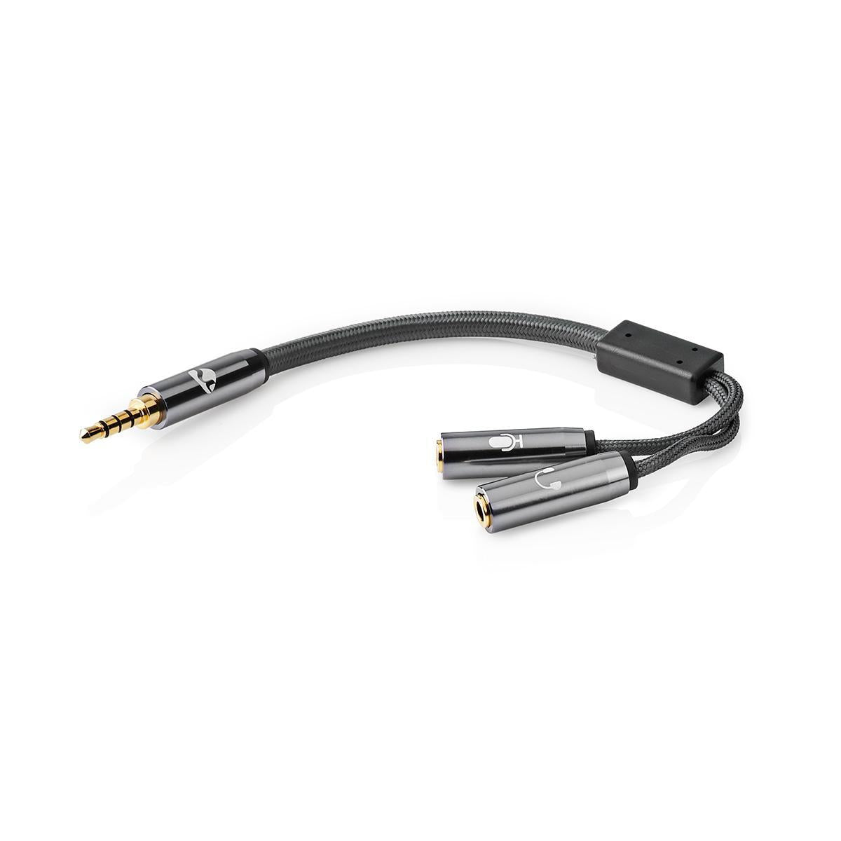Stereo Audio Cable | 3.5 mm Male | 2x 3.5 mm, Female | Gold Plated | 0.20 m | Round | Gray / Gray With Metal | Carton with covered window