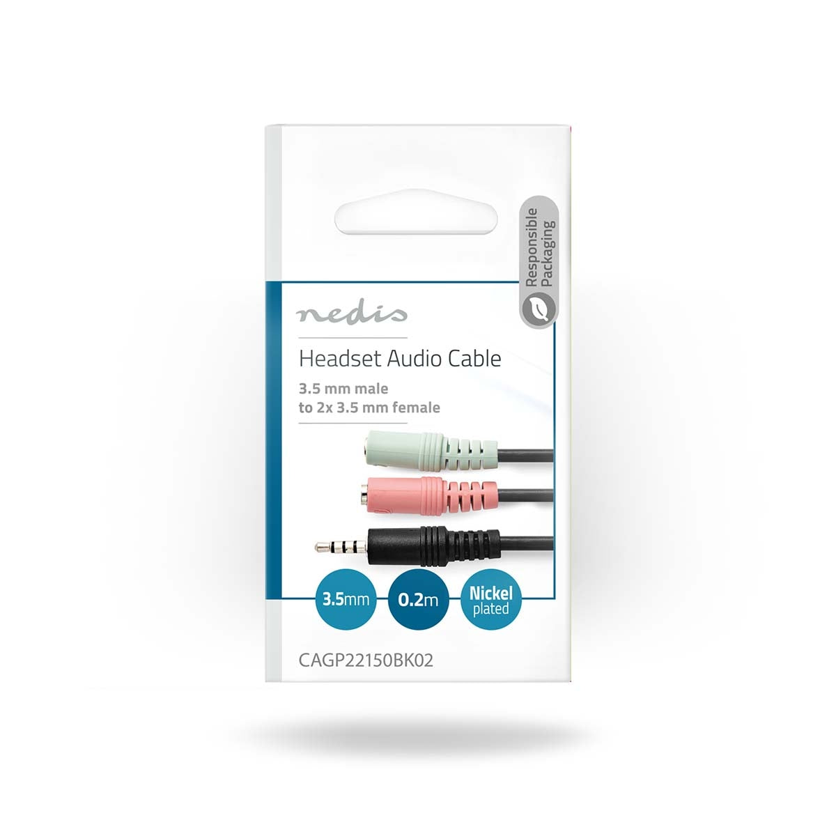 Stereo Audio Cable | 3.5 mm Male | 2x 3.5 mm, Female | Nickel Plated | 0.20 m | Round | Plastic bag
