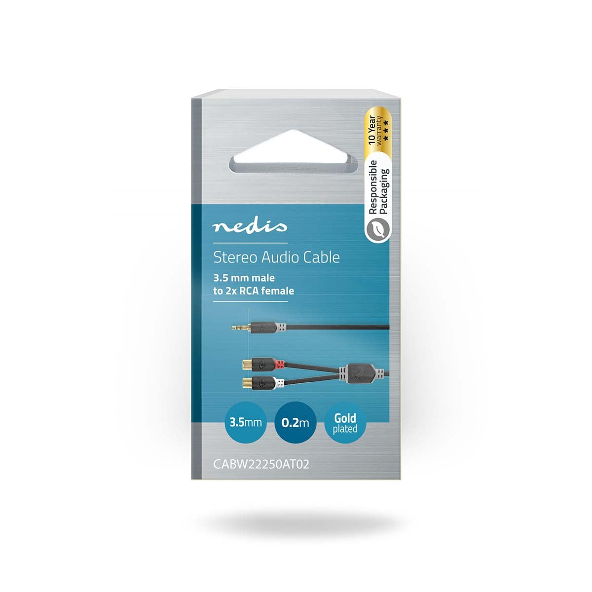 Stereo Audio Cable | 3.5 mm Male | 2x RCA Female | Gold Plated | 0.20 m | Round | Anthracite | Box