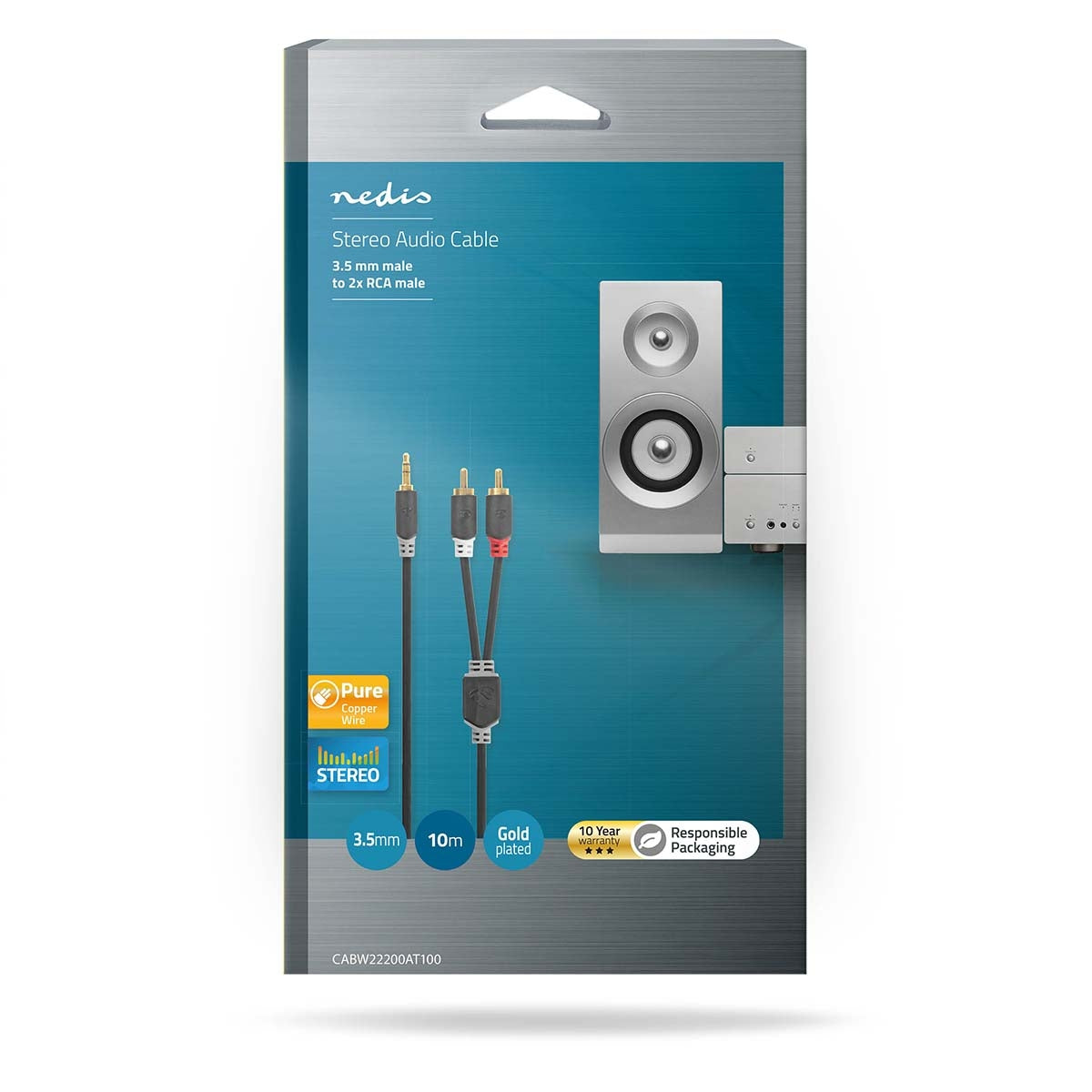 Stereo Audio Cable | 3.5 mm Male | 2x RCA Male | Gold Plated | 10.0 m | Round | Anthracite | Box