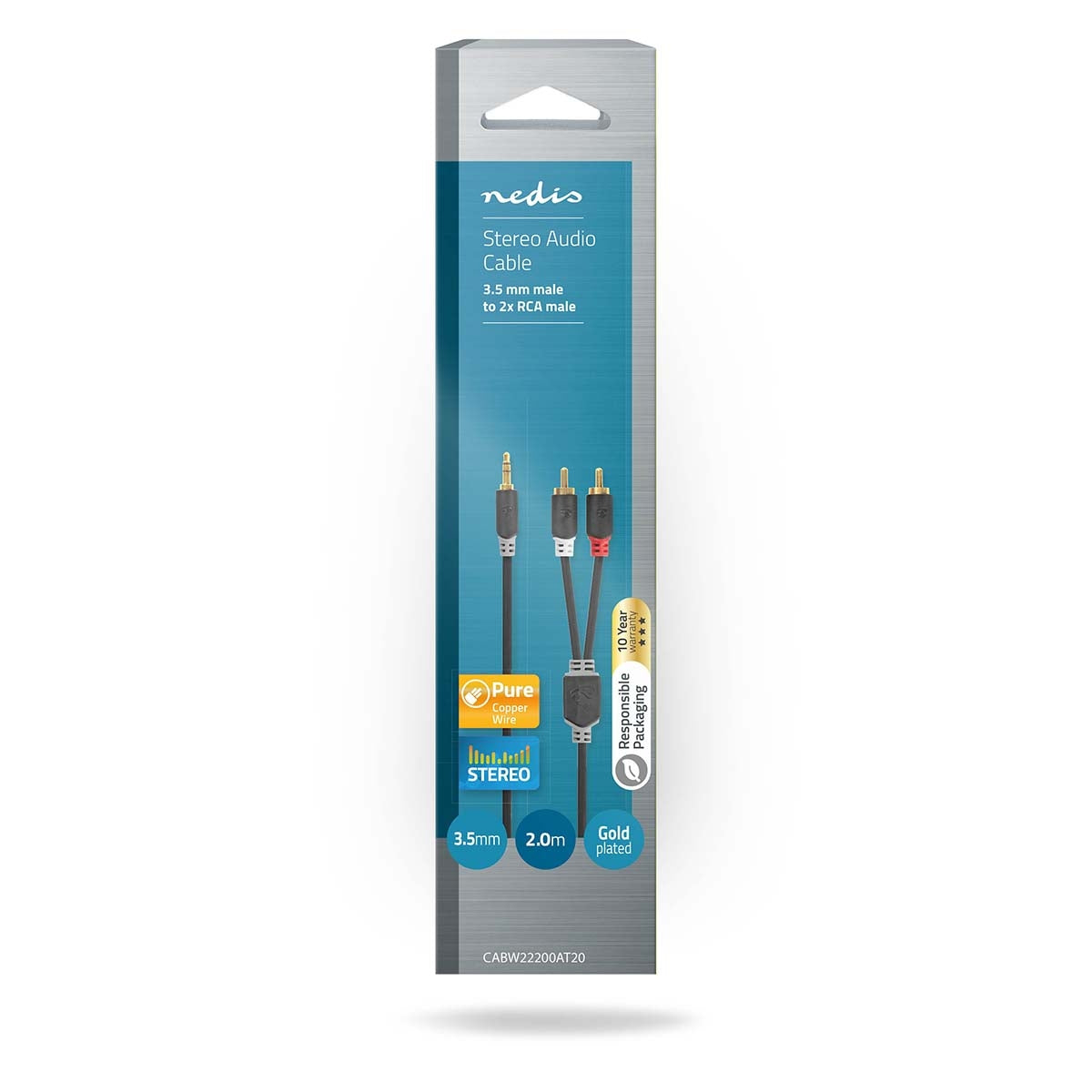 Stereo Audio Cable | 3.5 mm Male | 2x RCA Male | Gold Plated | 2.00 m | Round | Anthracite | Box