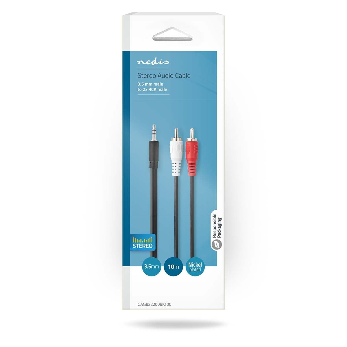 Stereo Audio Cable | 3.5 mm Male | 2x RCA Male | Nickel Plated | 10.0 m | Round | Black | Box