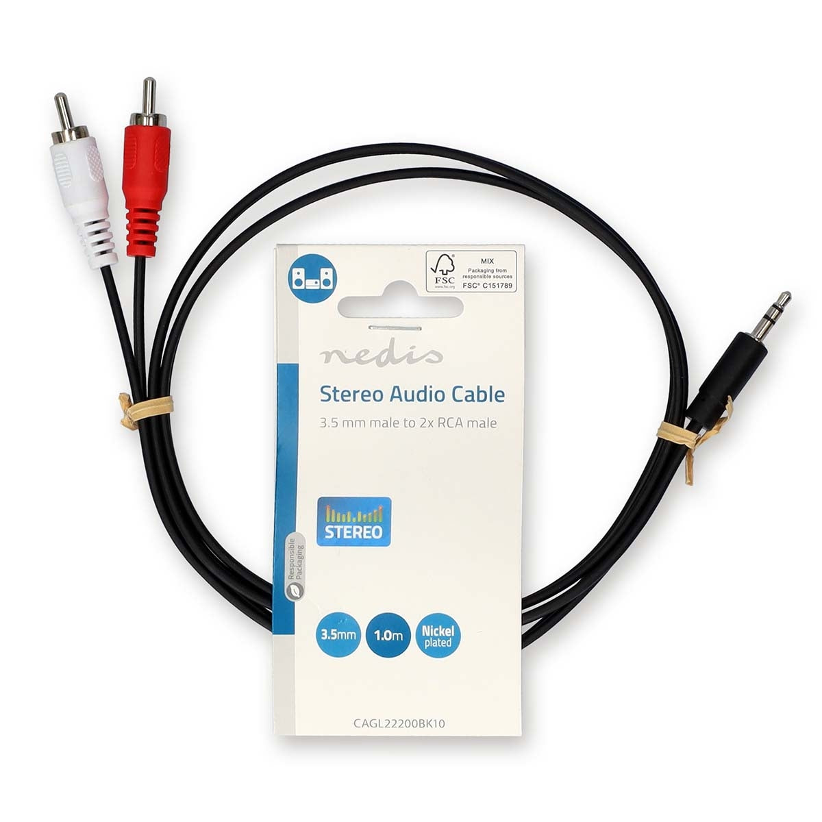 Stereo Audio Cable | 3.5 mm Male | 2x RCA Male | Nickel Plated | 1.00 m | Round | Black | Label