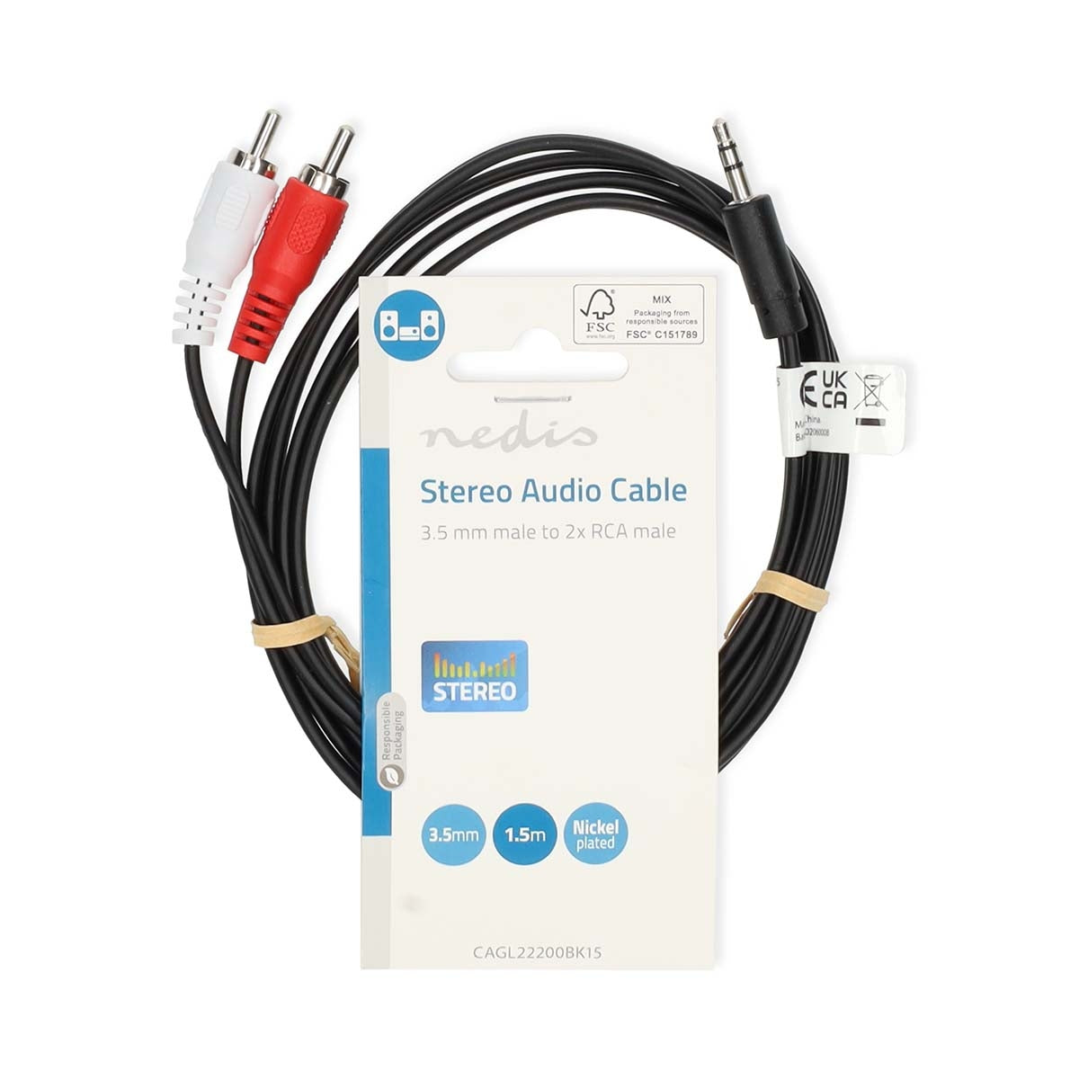 Stereo Audio Cable | 3.5 mm Male | 2x RCA Male | Nickel Plated | 1.50 m | Round | Black | Label