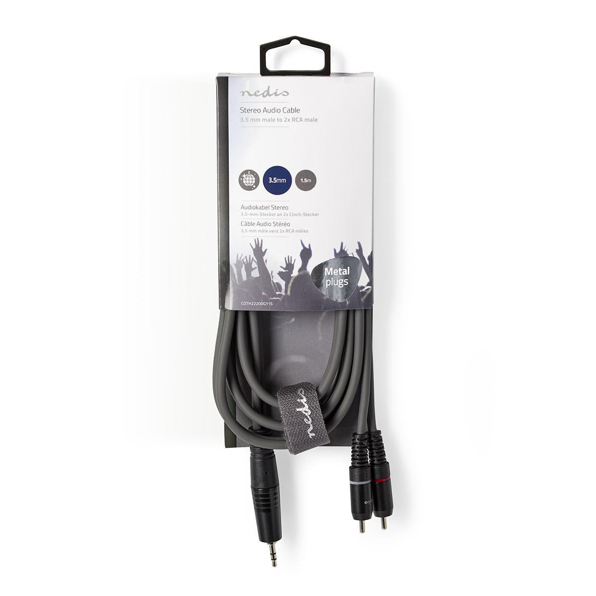 Stereo Audio Cable | 3.5 mm Male | 2x RCA Male | Nickel plated | 1.50 m | Round | Dark gray | Cardboard sleeve