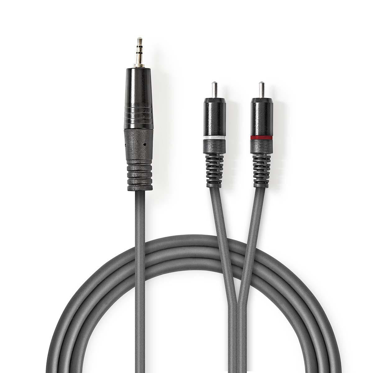 Stereo Audio Cable | 3.5 mm Male | 2x RCA Male | Nickel plated | 3.00 m | Round | Dark gray | Cardboard sleeve