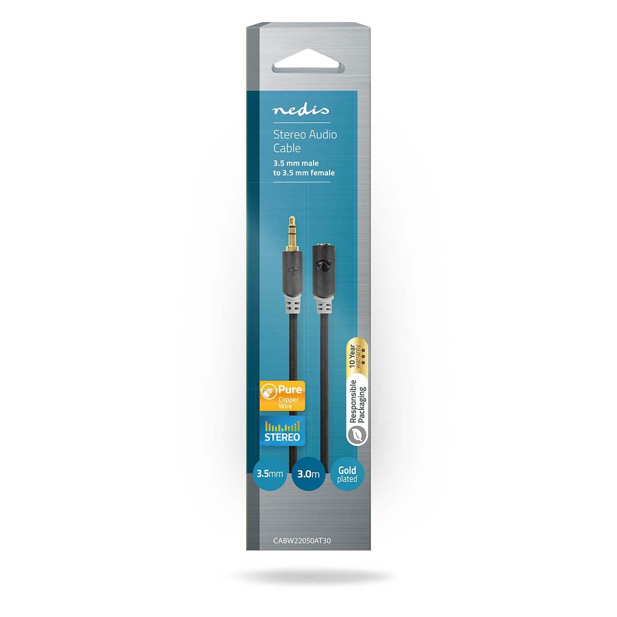 Stereo Audio Cable | 3.5 mm Male | 3.5 mm Female | Gold Plated | 3.00 m | Round | Anthracite | Box