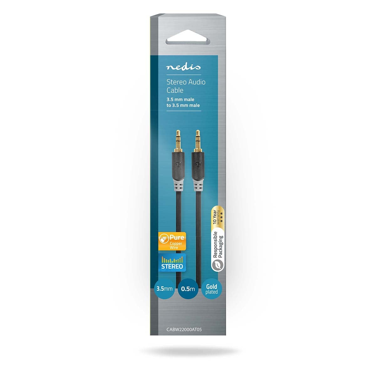 Stereo Audio Cable | 3.5 mm Male | 3.5 mm Male | Gold Plated | 0.50 m | Round | Anthracite | Cardboard box with window