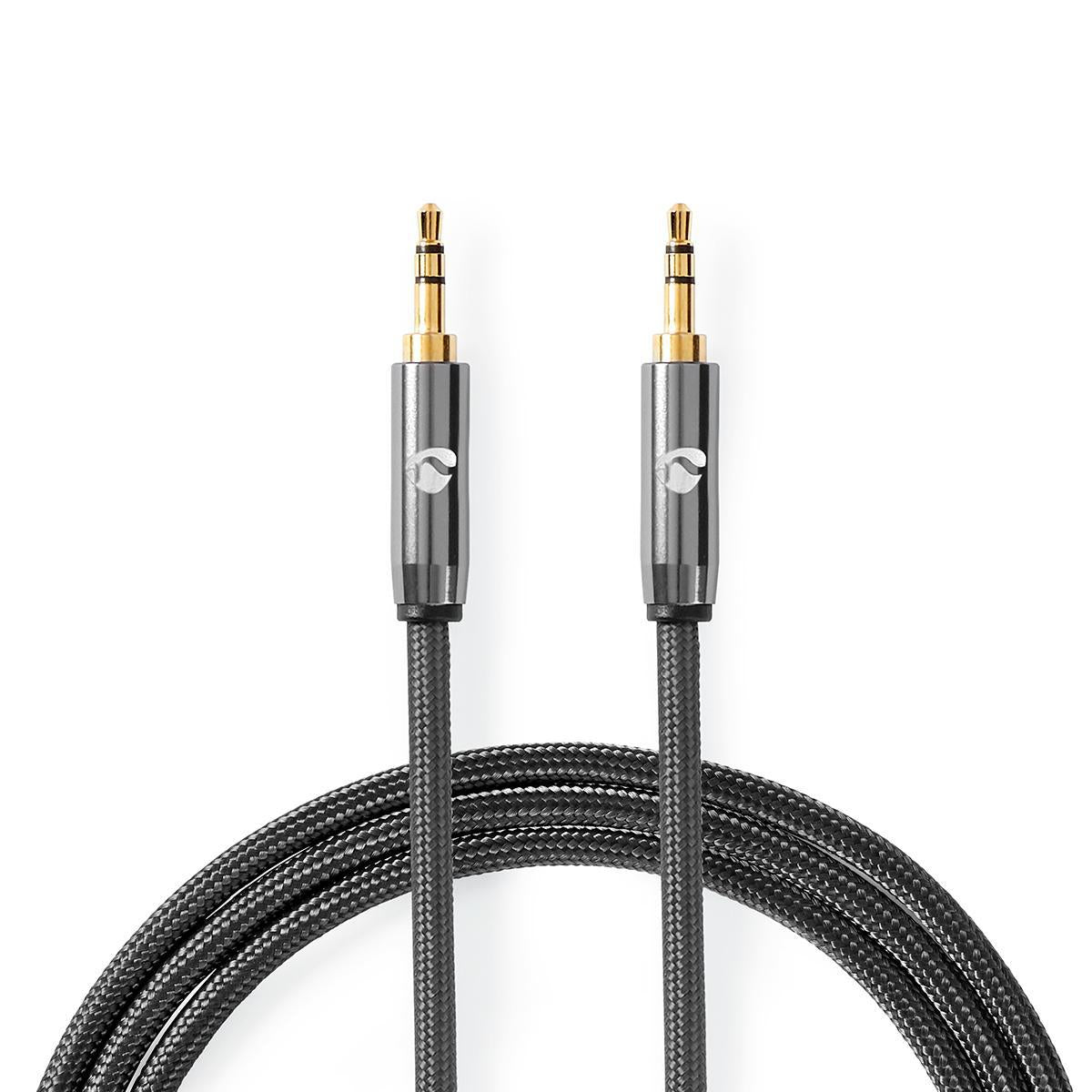 Stereo Audio Cable | 3.5 mm Male | 3.5 mm Male | Gold Plated | 5.00 m | Round | Gray / Gray With Metal | Carton with covered window