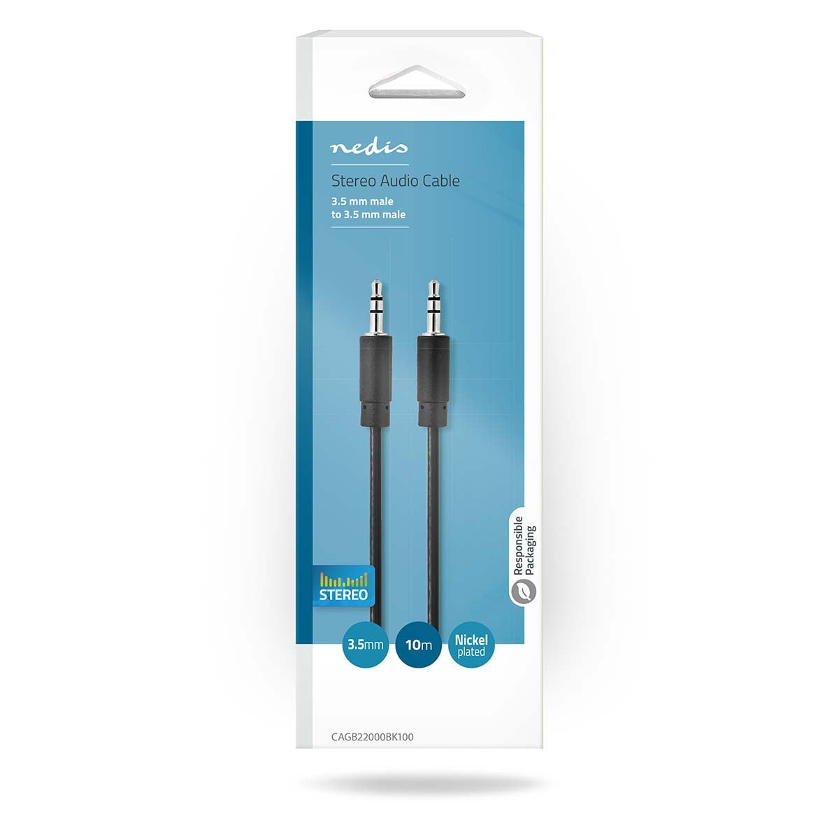 Stereo Audio Cable | 3.5 mm Male | 3.5 mm Male | Nickel Plated | 10.0 m | Round | Black | Blisters