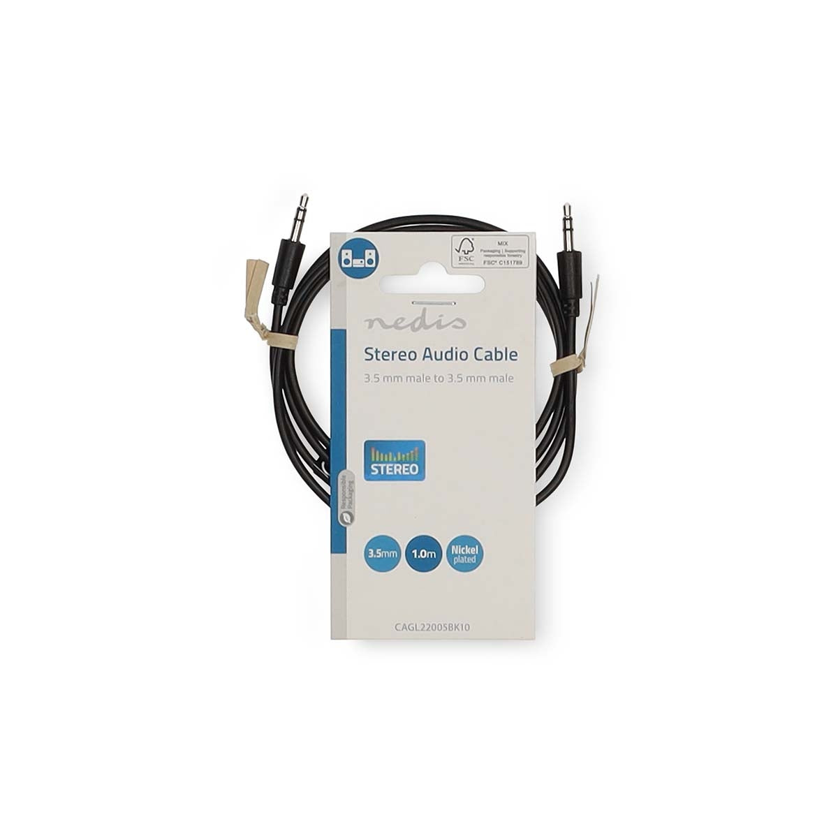 Stereo Audio Cable | 3.5 mm Male | 3.5 mm Male | Nickel Plated | 1.00 m | Round | Black | Label