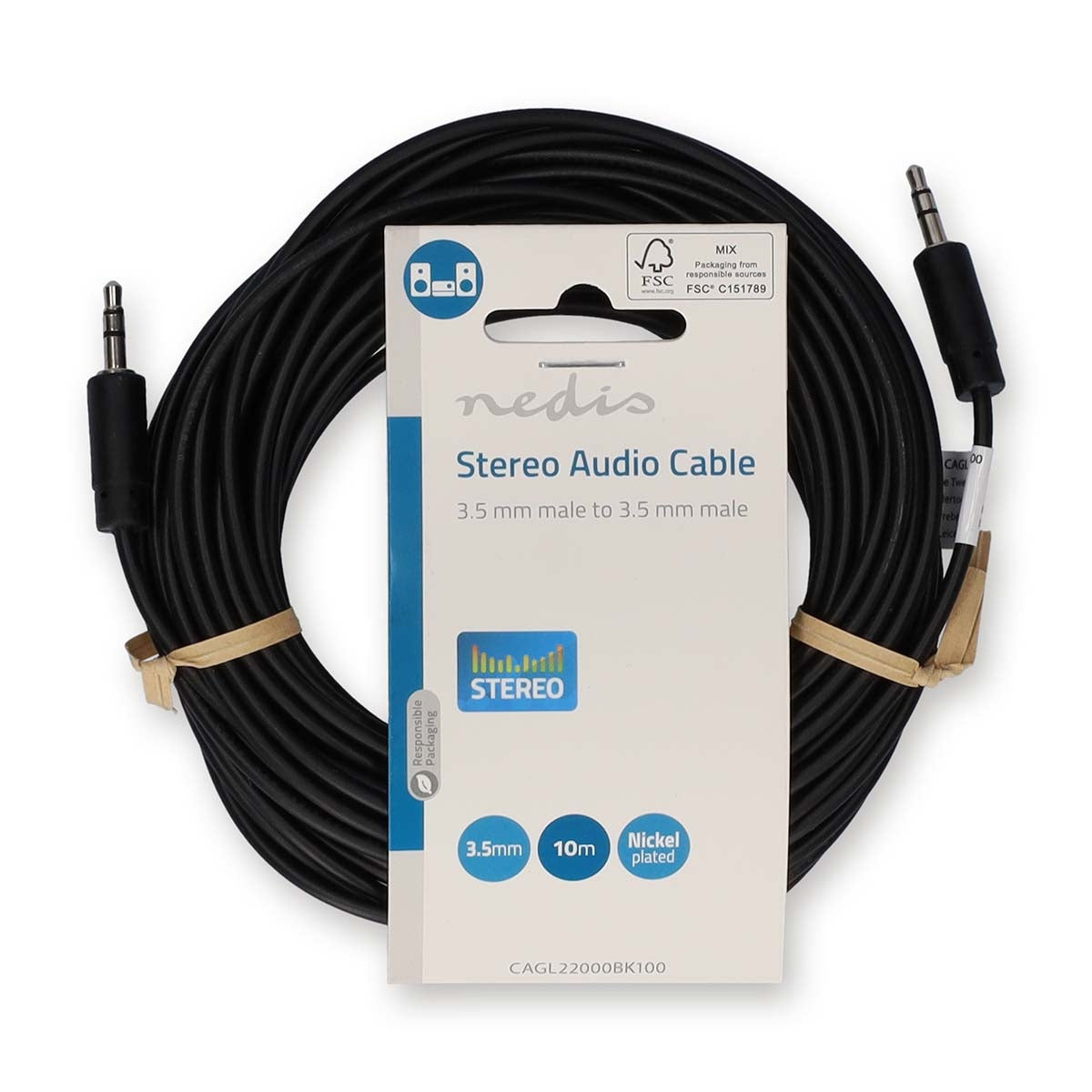 Stereo Audio Cable | 3.5 mm Male | 3.5 mm Male | Nickel Plated | 10.0 m | Round | Black | Label