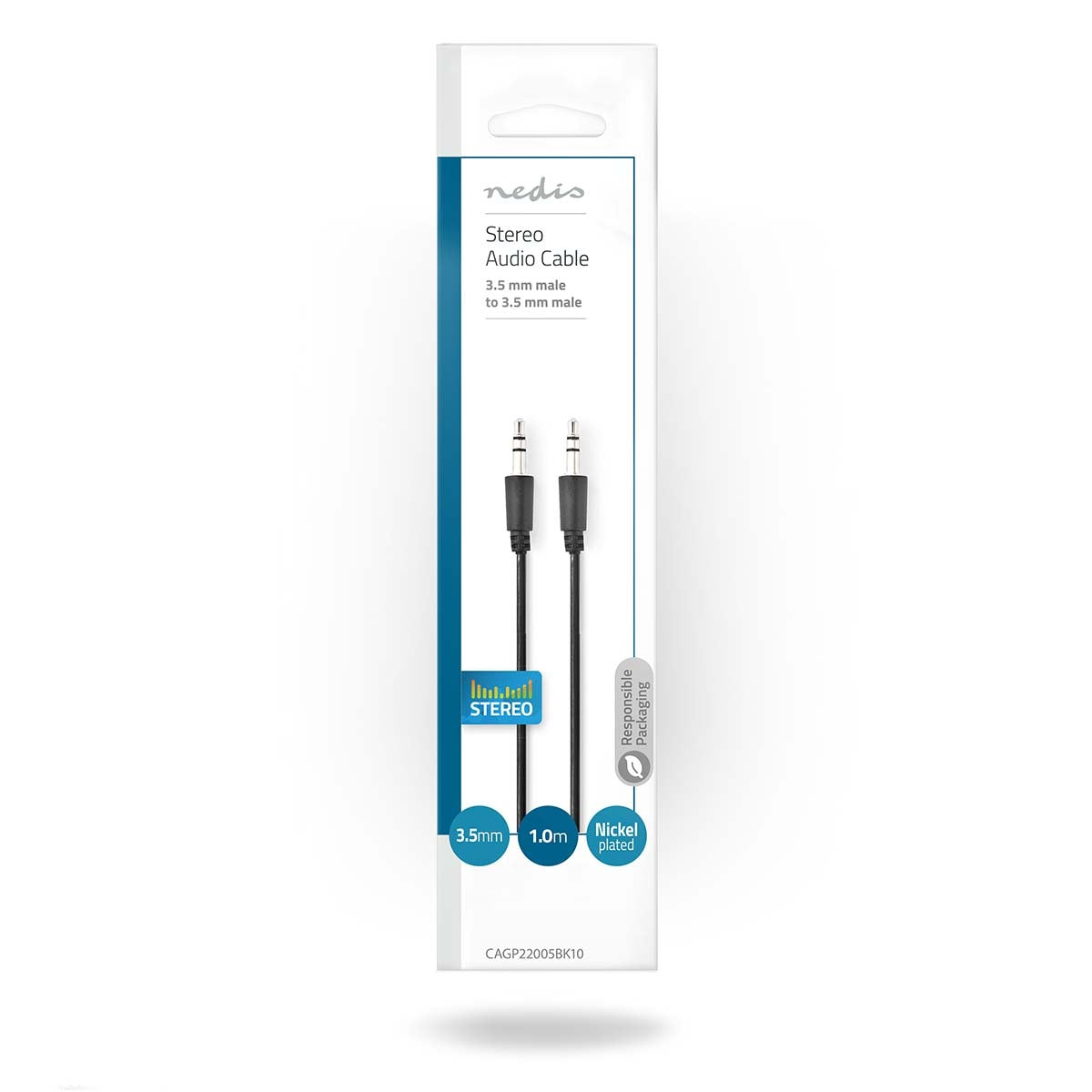 Stereo Audio Cable | 3.5 mm Male | 3.5 mm Male | Nickel Plated | 1.00 m | Round | Black | Plastic bag