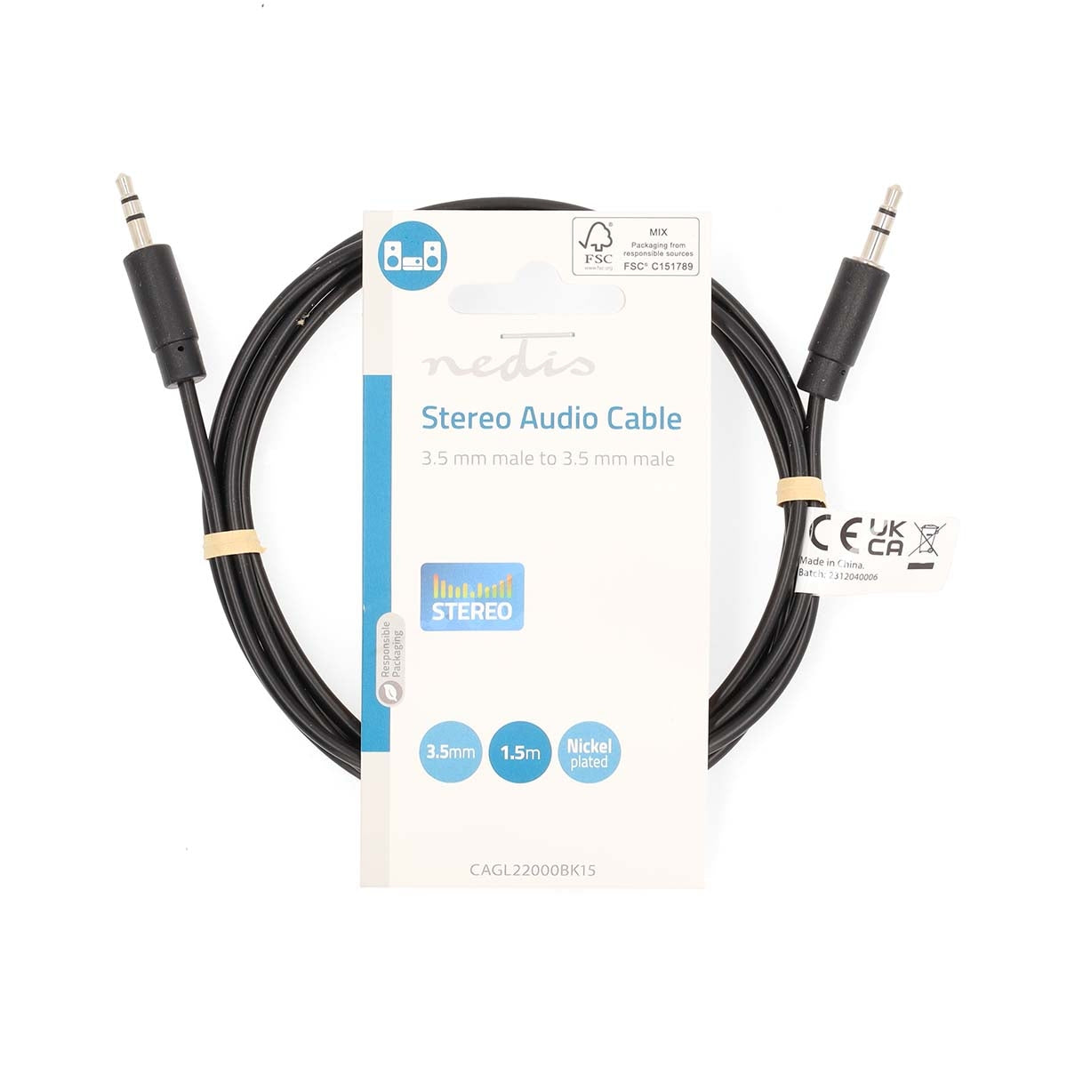 Stereo Audio Cable | 3.5 mm Male | 3.5 mm Male | Nickel Plated | 1.50 m | Round | Black | Label