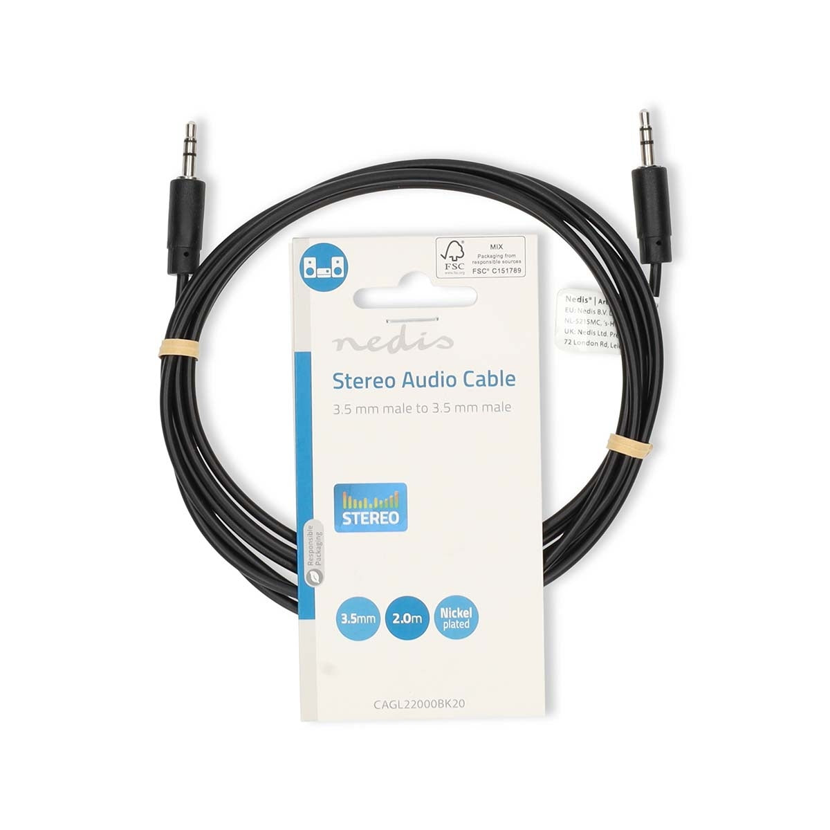 Stereo Audio Cable | 3.5 mm Male | 3.5 mm Male | Nickel Plated | 2.00 m | Round | Black | Label