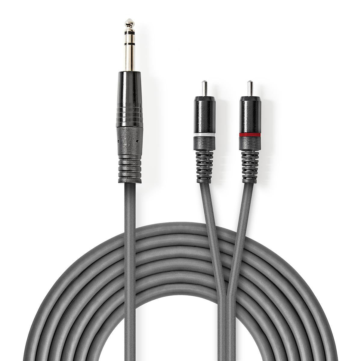 Stereo Audio Cable | 6.35 mm Male | 2x RCA Male | Nickel plated | 1.50 m | Round | Dark gray | Cardboard sleeve