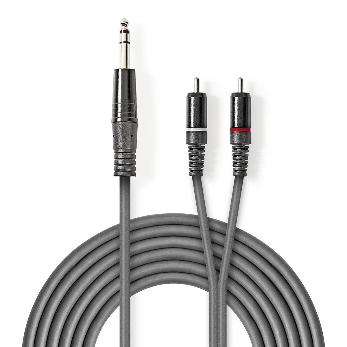 Stereo Audio Cable | 6.35 mm Male | 2x RCA Male | Nickel plated | 3.00 m | Round | Dark gray | Cardboard sleeve