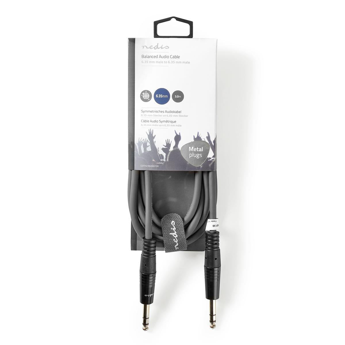 Stereo Audio Cable | 6.35 mm Male | 6.35 mm Male | Nickel plated | 3.00 m | Round | Dark gray | Cardboard sleeve