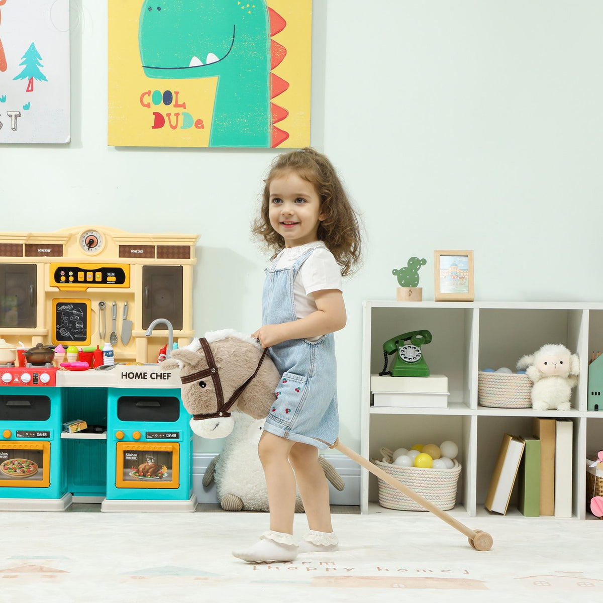 Stick Horse with Sound, Wheels – Kids 24+ Months, Gray