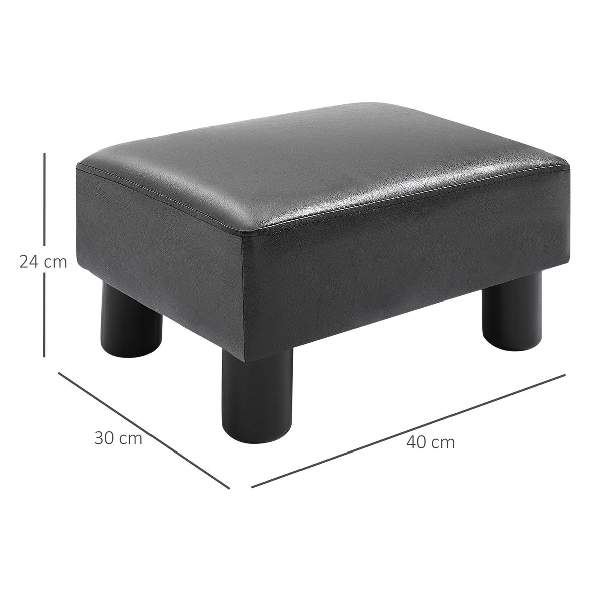 Stool Chesterfield Bench Made Of Faux Leather, Black, 40X30X24Cm