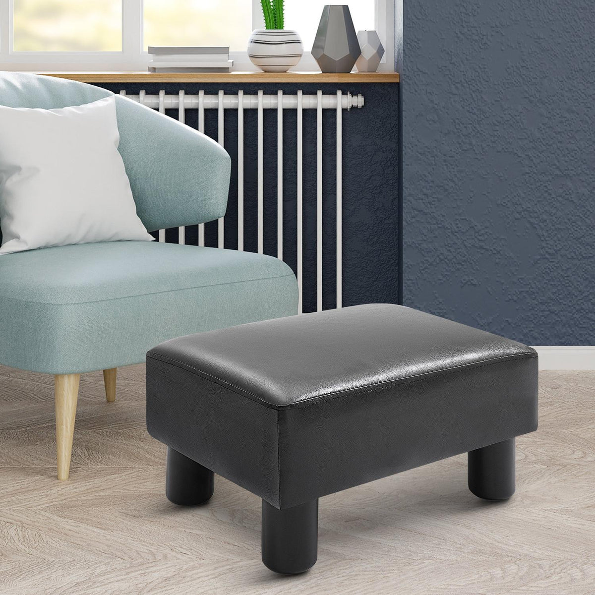 Stool Chesterfield Bench Made Of Faux Leather, Black, 40X30X24Cm