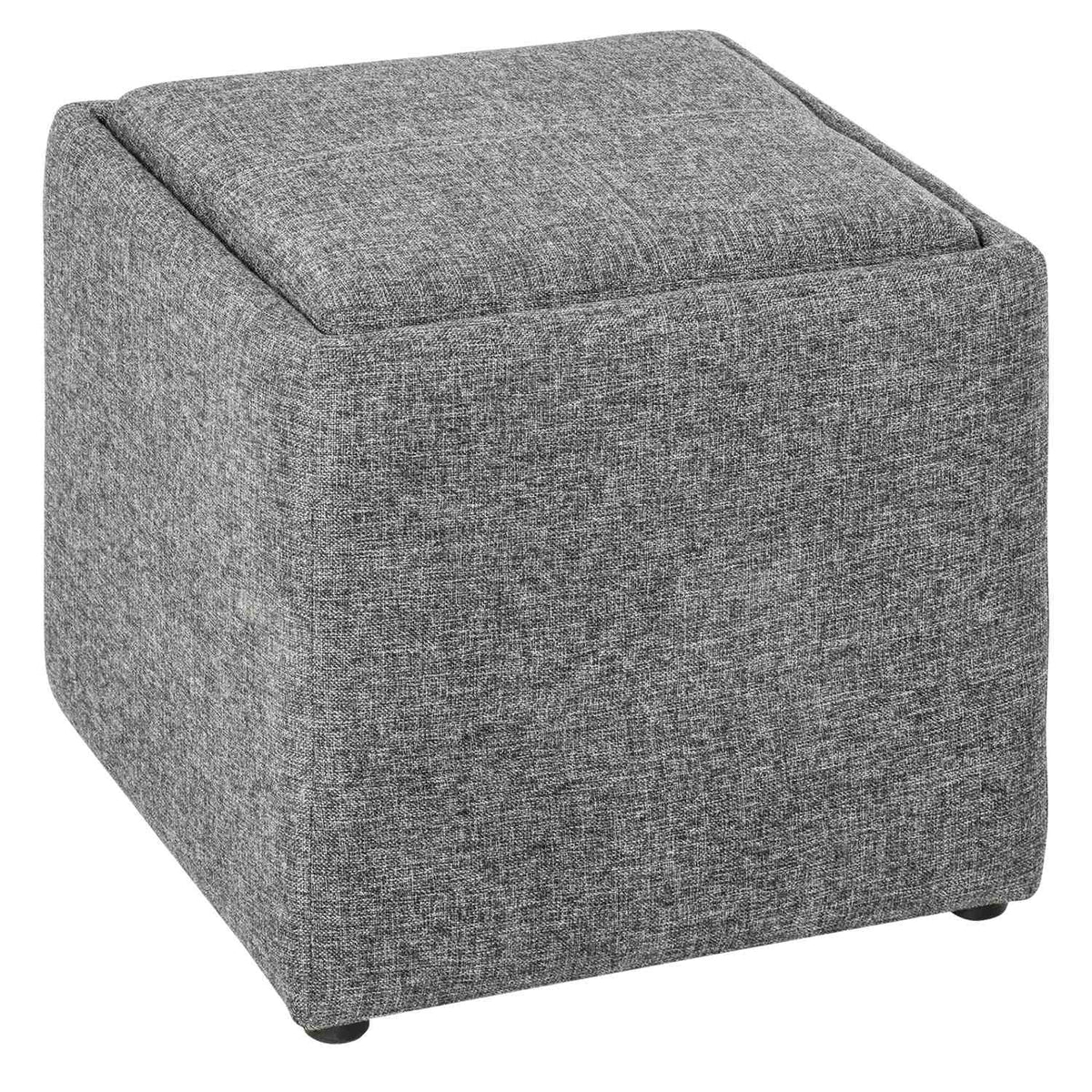 Stool Footstool With Storage Space, Upholstered Stool, Dark Gray, Linen, 42X42X41Cm