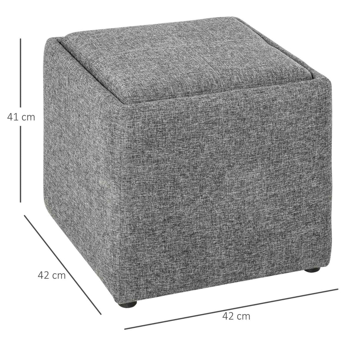 Stool Footstool With Storage Space, Upholstered Stool, Dark Gray, Linen, 42X42X41Cm